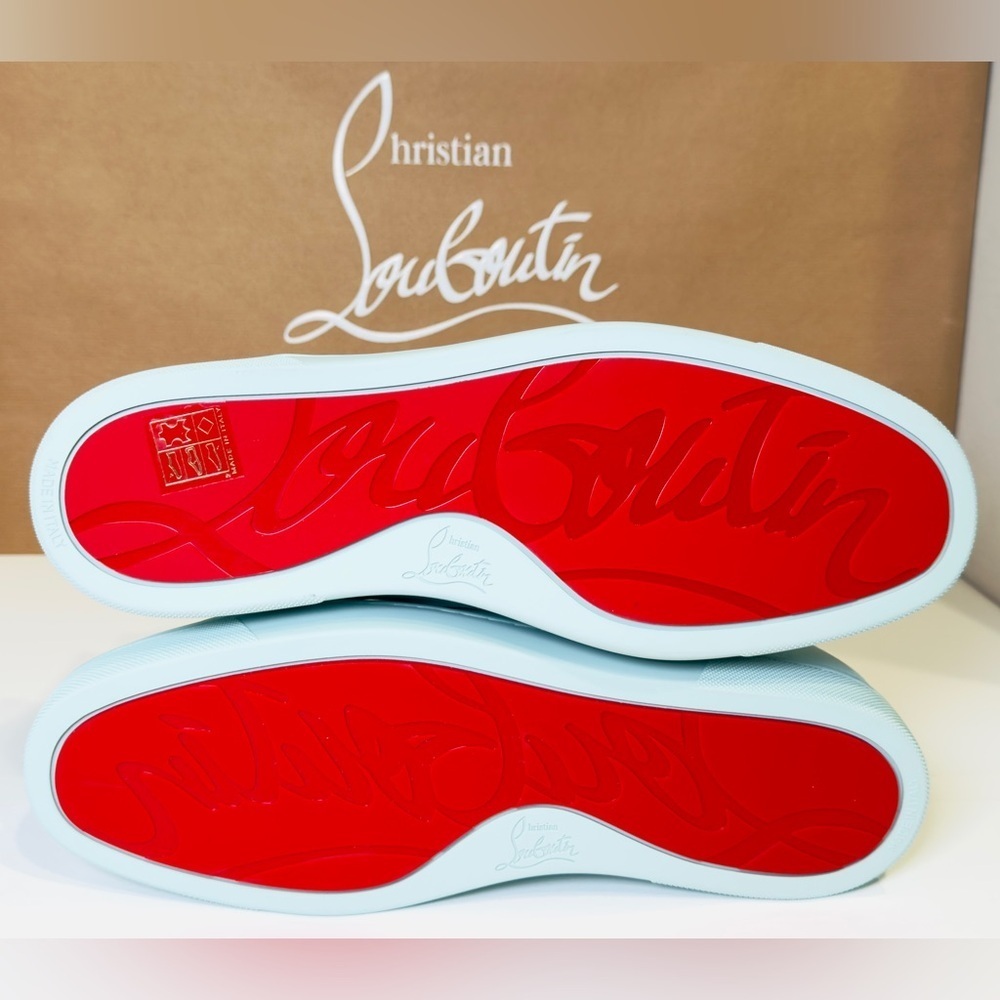 Christian Louboutin Louis Orlato High-top Men’s Sneakers Teal Suede/Velvet EU-44 - Picture 14 of 16